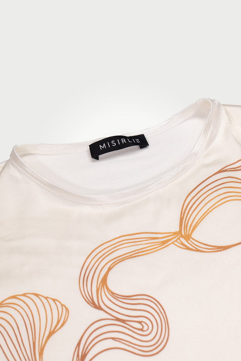 Ecru Blouse with Abstract Pattern