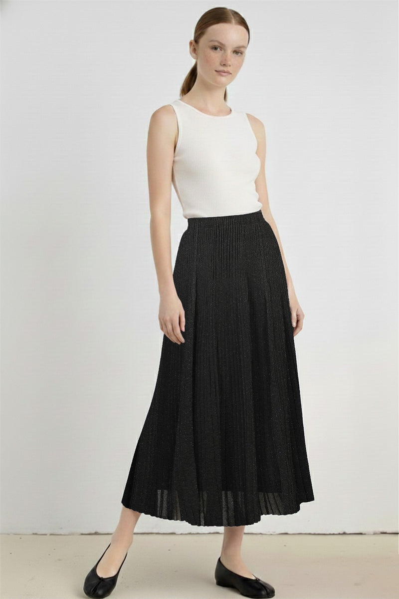 Black Pleated Skirt with Sequins