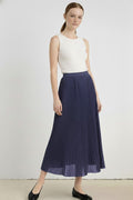 Navy Blue Pleated Skirt with Sequins