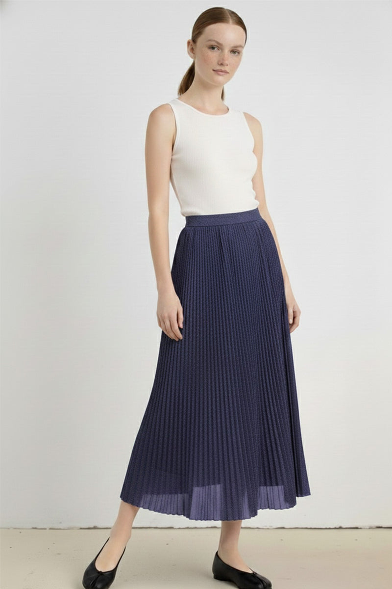 Navy Blue Pleated Skirt with Sequins