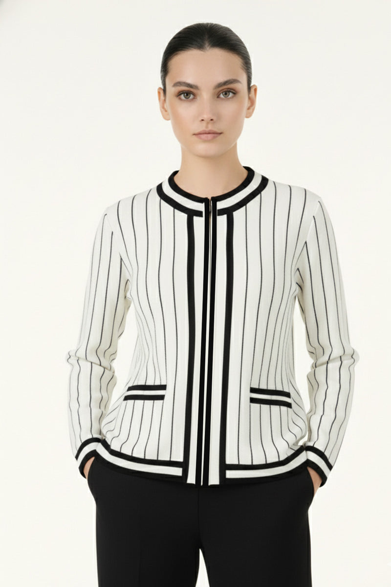 Ecru Black Striped Women's Jacket