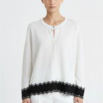 Ecru Black Hem Patterned Women's Cardigan