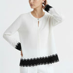 Ecru Black Hem Patterned Women's Cardigan