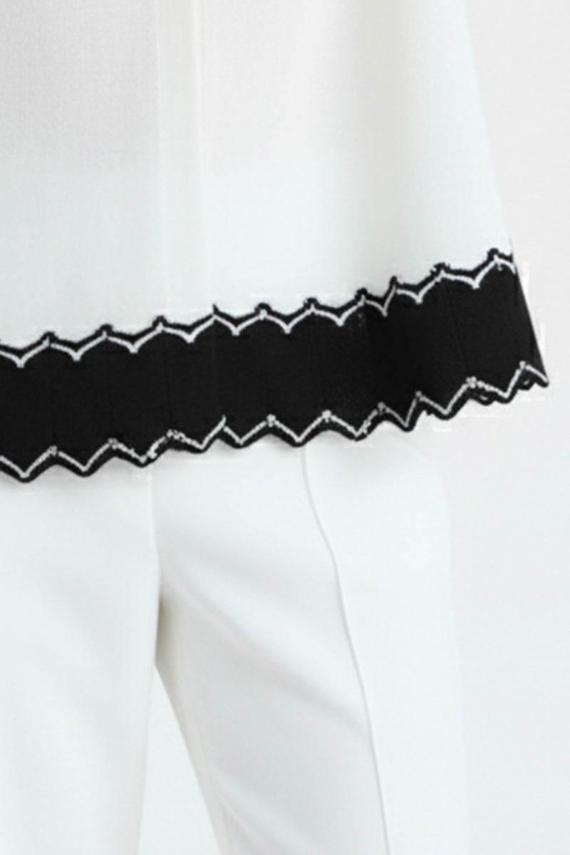 Ecru Black Hem Patterned Women's Cardigan