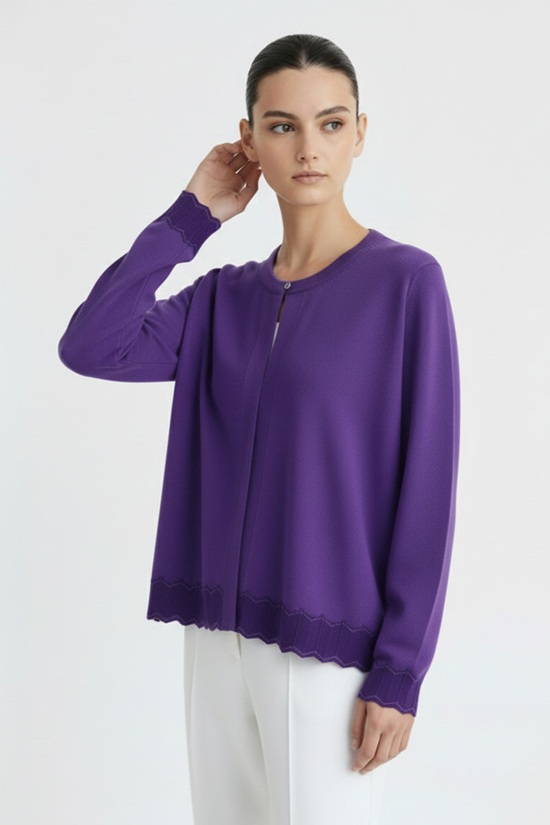 Women's Cardigan with Lilac Purple Hem Pattern