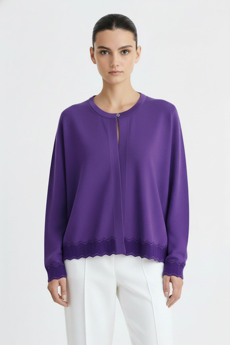 Women's Cardigan with Lilac Purple Hem Pattern