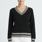 Women's Black Ecru V-Neck Sweater