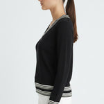 Women's Black Ecru V-Neck Sweater