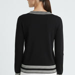 Women's Black Ecru V-Neck Sweater