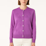 Women's Cardigan with Purple Flower Embroidery