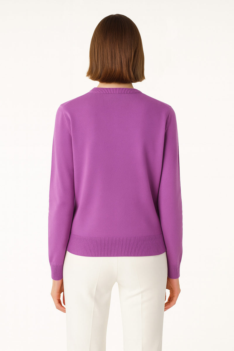 Women's Cardigan with Purple Flower Embroidery