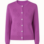 Women's Cardigan with Purple Flower Embroidery