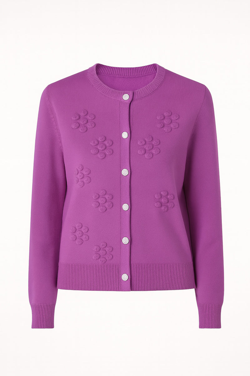 Women's Cardigan with Purple Flower Embroidery