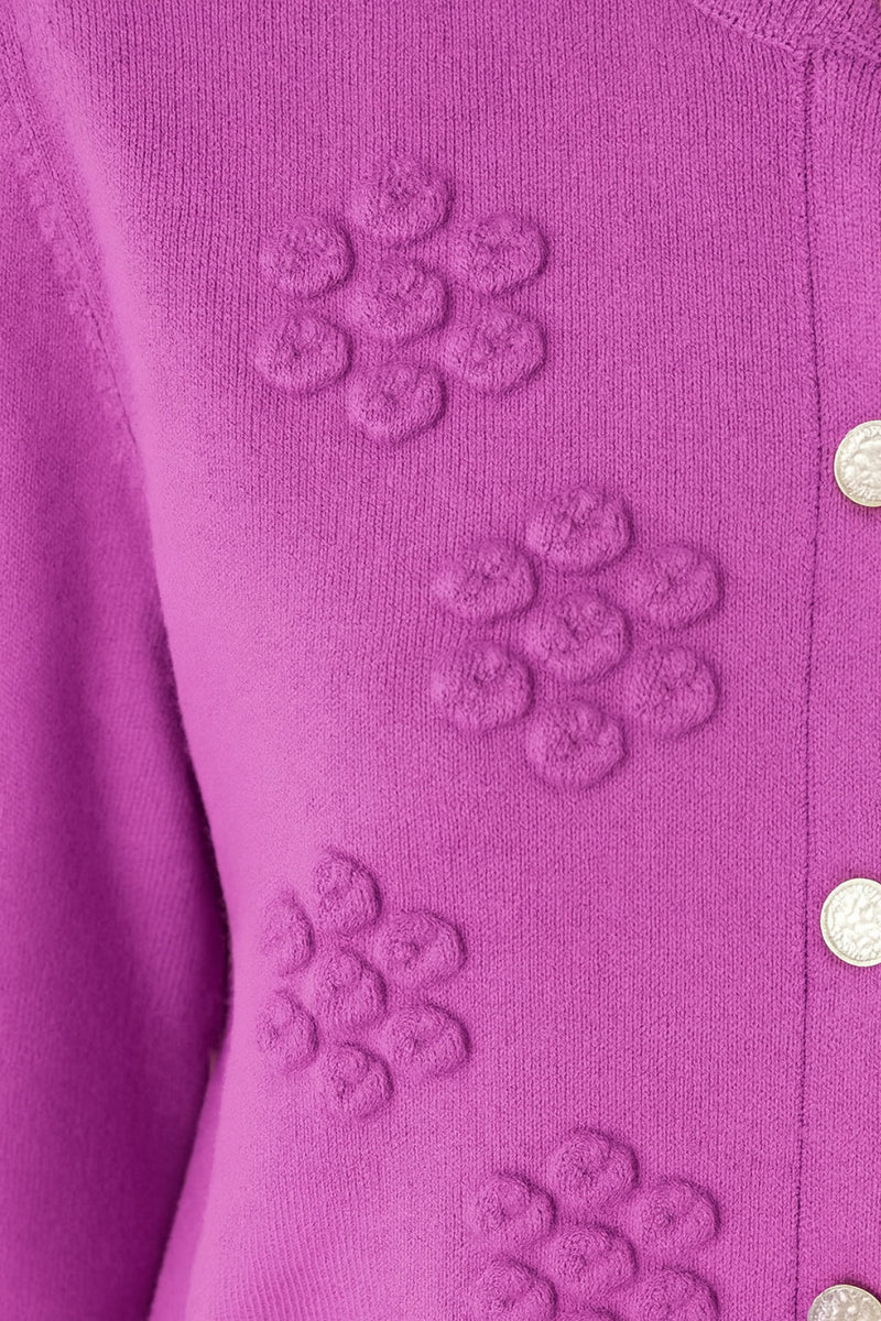 Women's Cardigan with Purple Flower Embroidery