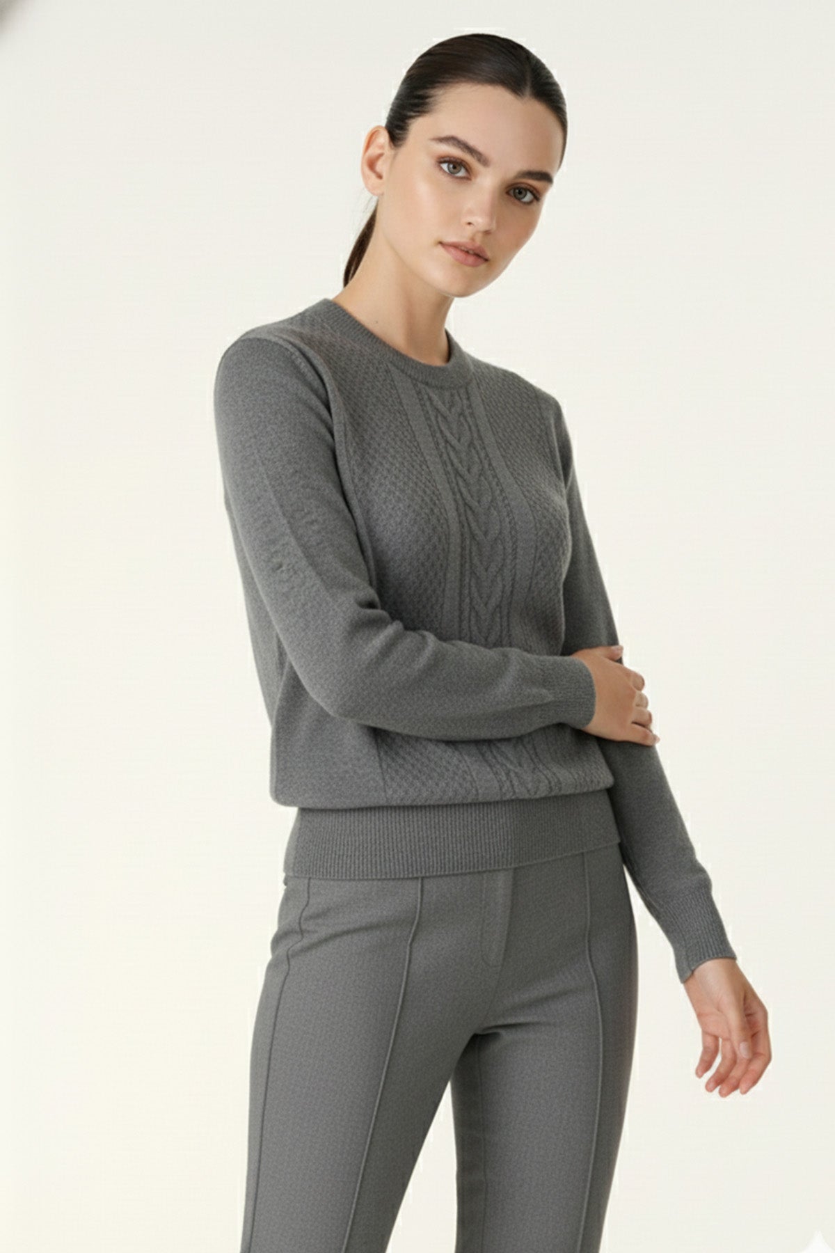 Anthracite Hair Knit Patterned Women's Sweater