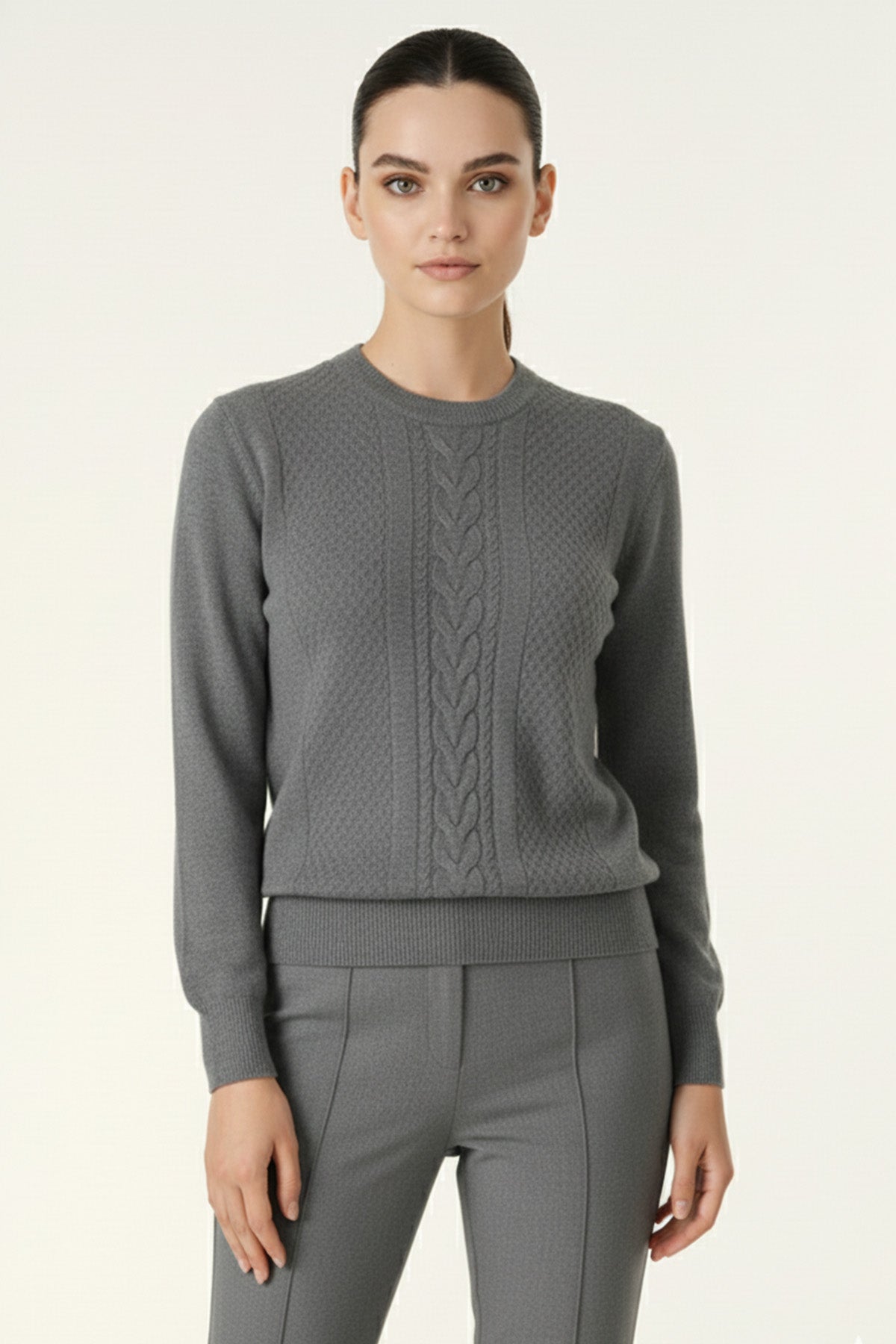 Anthracite Hair Knit Patterned Women's Sweater