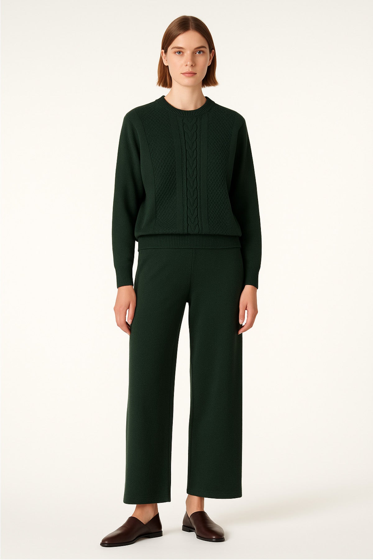 Women's Sweater with Nefti Green Braided Pattern