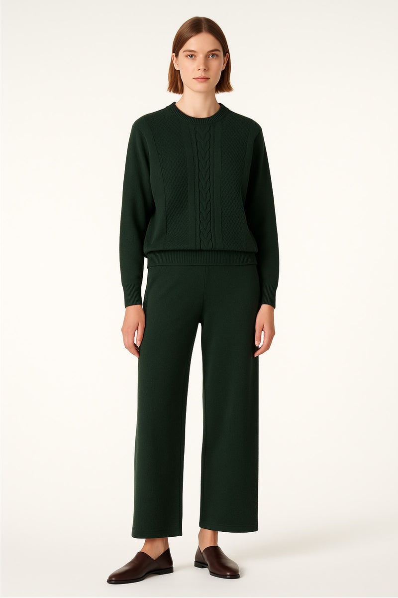 Women's Sweater with Nefti Green Braided Pattern