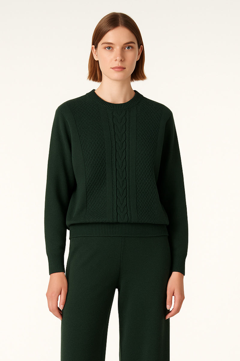 Women's Sweater with Nefti Green Braided Pattern