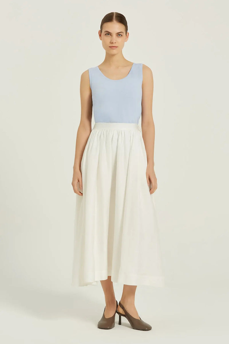 Off-White Long Flared Skirt with Pocket Detail TRİKO MISIRLI