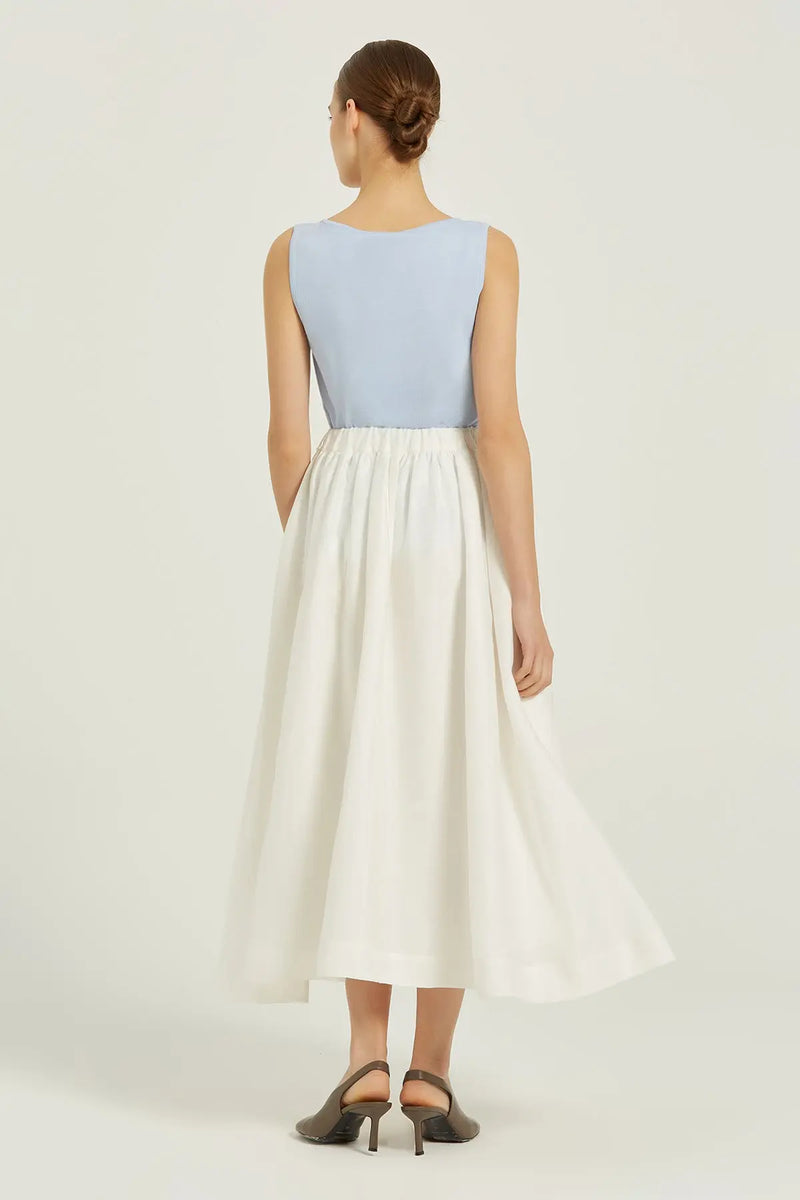 Off-White Long Flared Skirt with Pocket Detail TRİKO MISIRLI