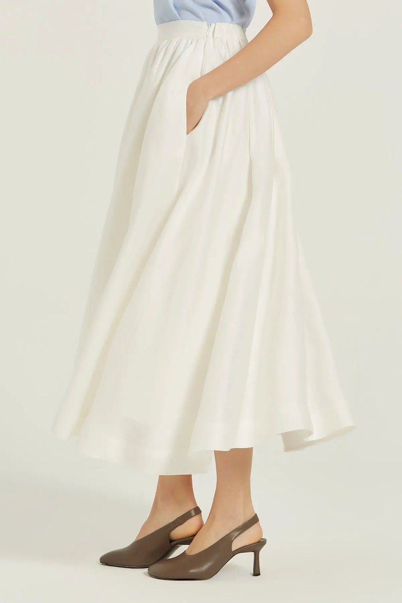 Off-White Long Flared Skirt with Pocket Detail TRİKO MISIRLI