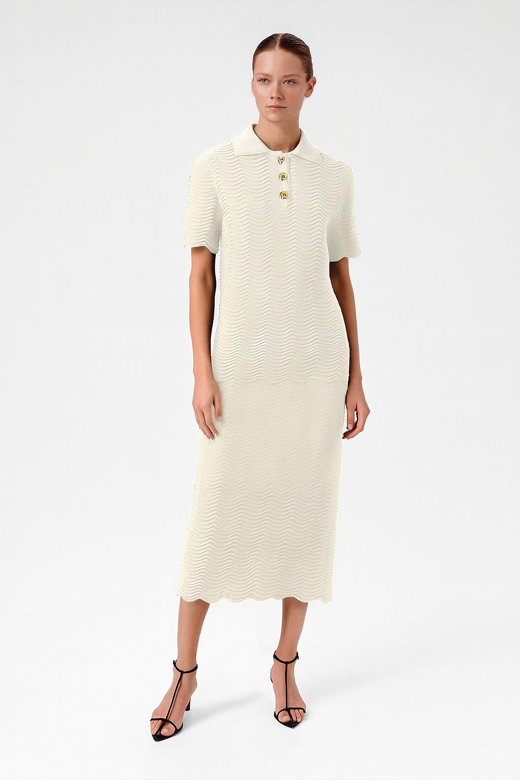 Ecru Wave Pattern Short Sleeve Blouse