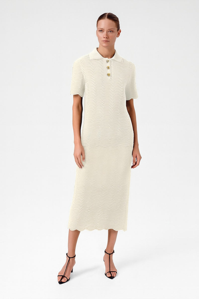 Ecru Wave Pattern Short Sleeve Blouse