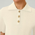 Ecru Wave Pattern Short Sleeve Blouse