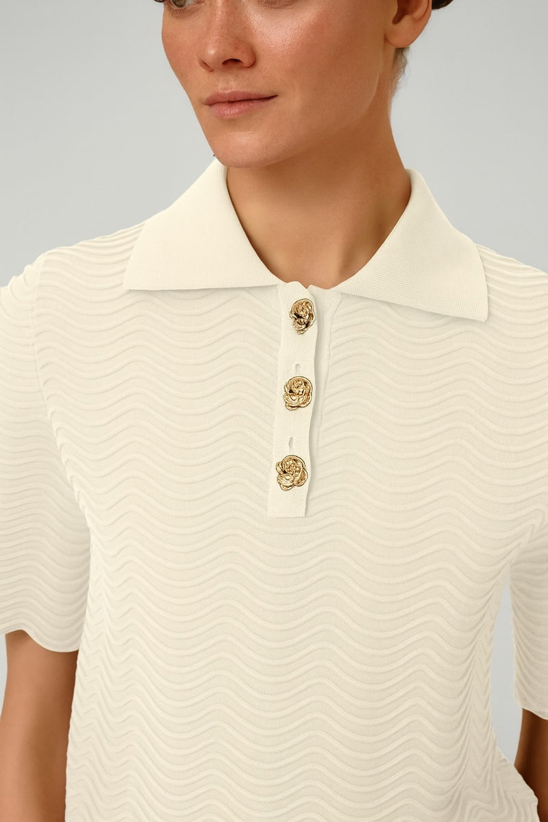 Ecru Wave Pattern Short Sleeve Blouse