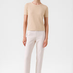 Light Beige Short Sleeve Women's Sweater With a Bike Neck