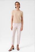 Light Beige Short Sleeve Women's Sweater With a Bike Neck