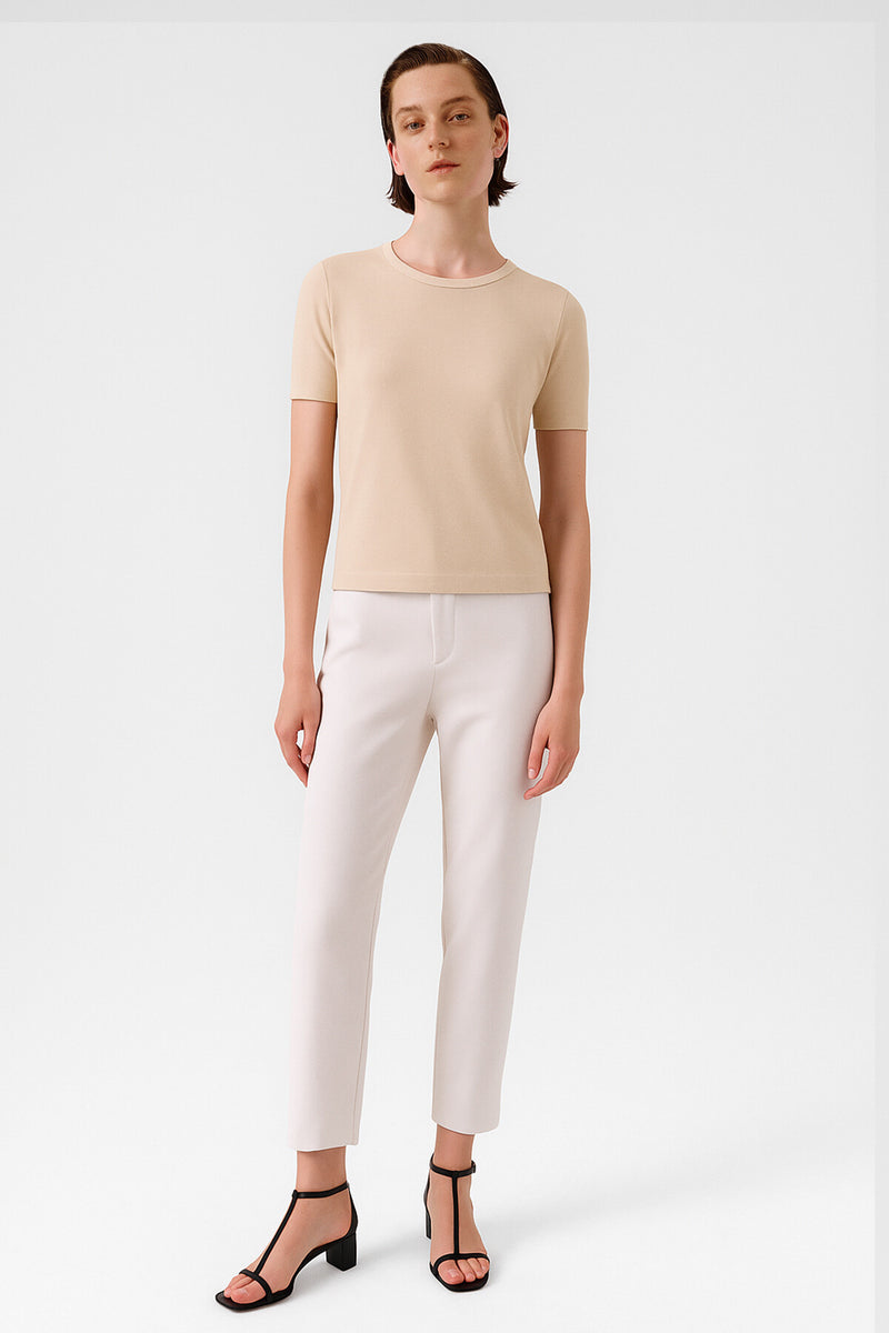 Light Beige Short Sleeve Women's Sweater With a Bike Neck