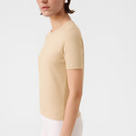 Light Beige Short Sleeve Women's Sweater With a Bike Neck