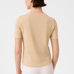 Light Beige Short Sleeve Women's Sweater With a Bike Neck