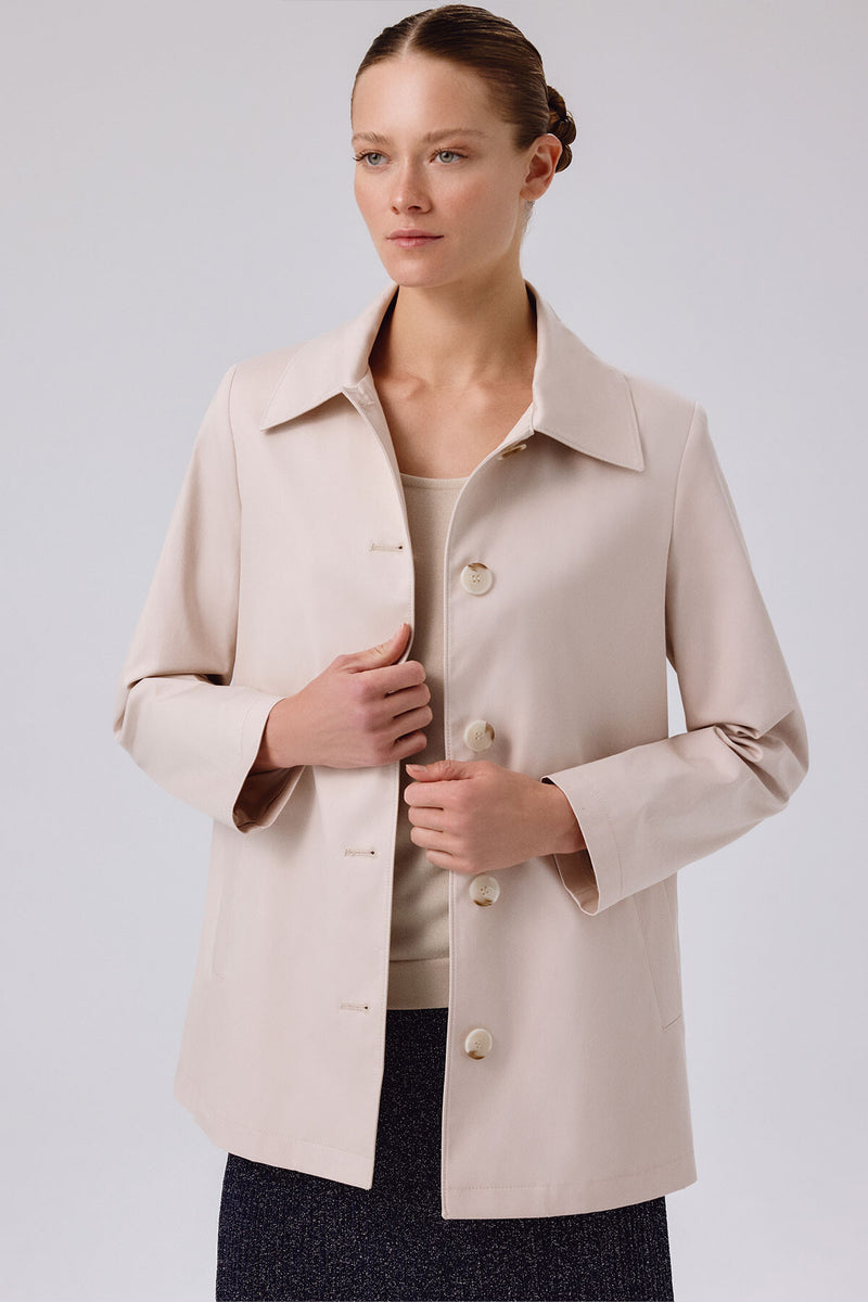 Light Beige Button-Down Collar Women's Trench Coat