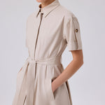 Light Beige Shirt Collar Short Sleeve Long Dress