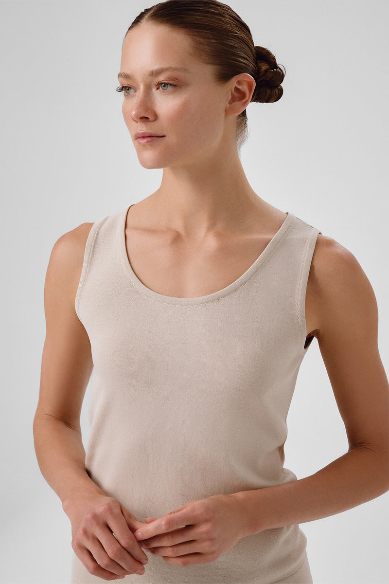 Light Beige Thick-Strapped Round Neck Women's Tank Top