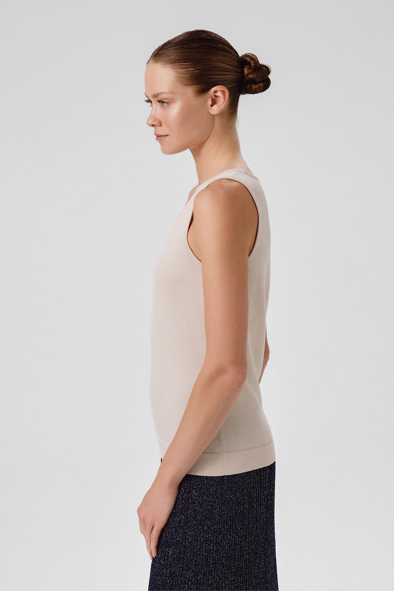 Light Beige Thick-Strapped Round Neck Women's Tank Top