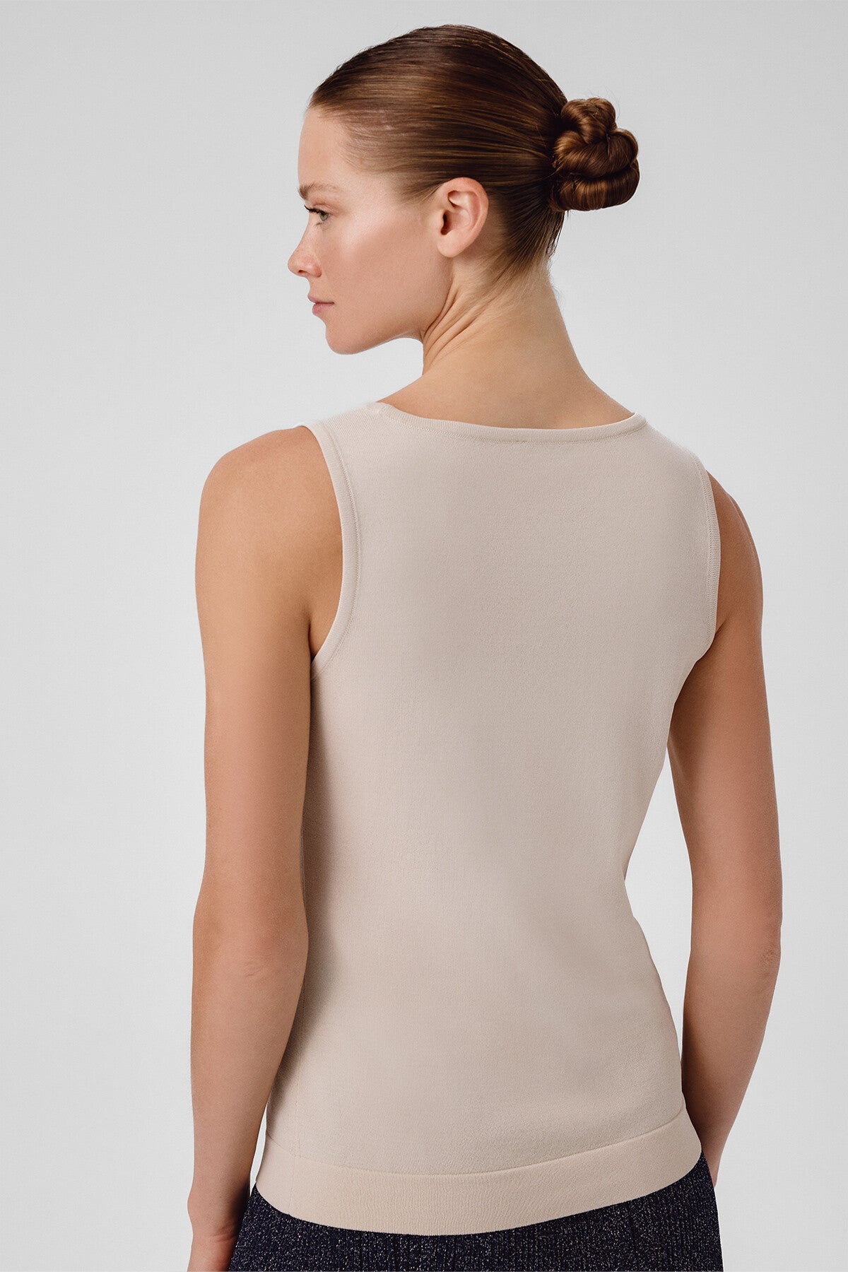 Light Beige Thick-Strapped Round Neck Women's Tank Top