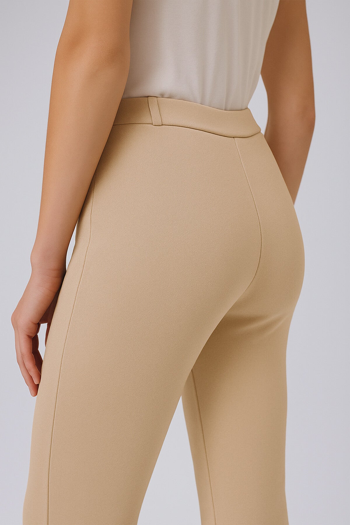 Light Beige Ribbed Spanish-Style Women's Pants