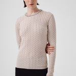 Women's Open Beige Collar Stone-Embroidered Sweater