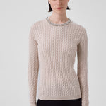 Women's Open Beige Collar Stone-Embroidered Sweater