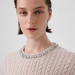 Women's Open Beige Collar Stone-Embroidered Sweater