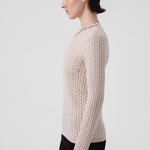 Women's Open Beige Collar Stone-Embroidered Sweater