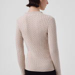 Women's Open Beige Collar Stone-Embroidered Sweater
