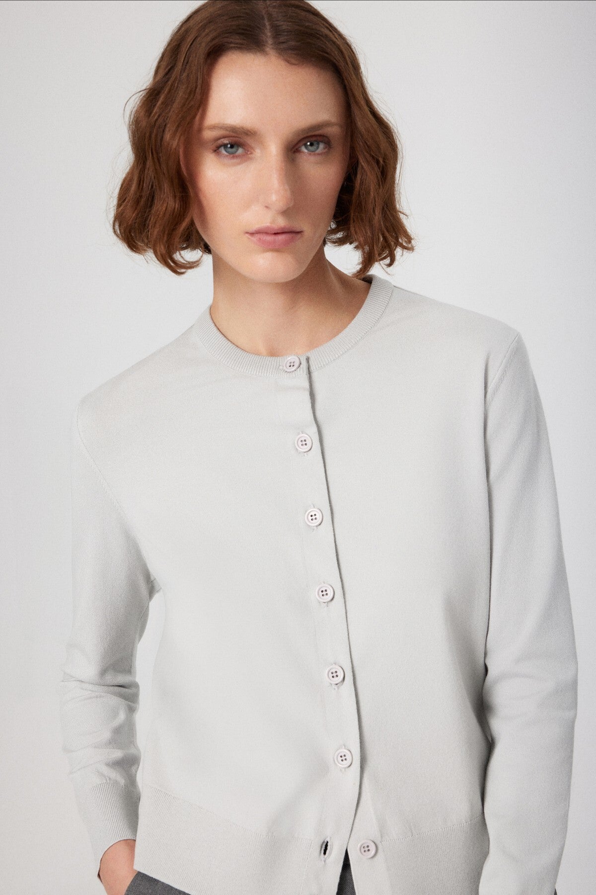 Women's Cardigan with Open Gray Button Detail