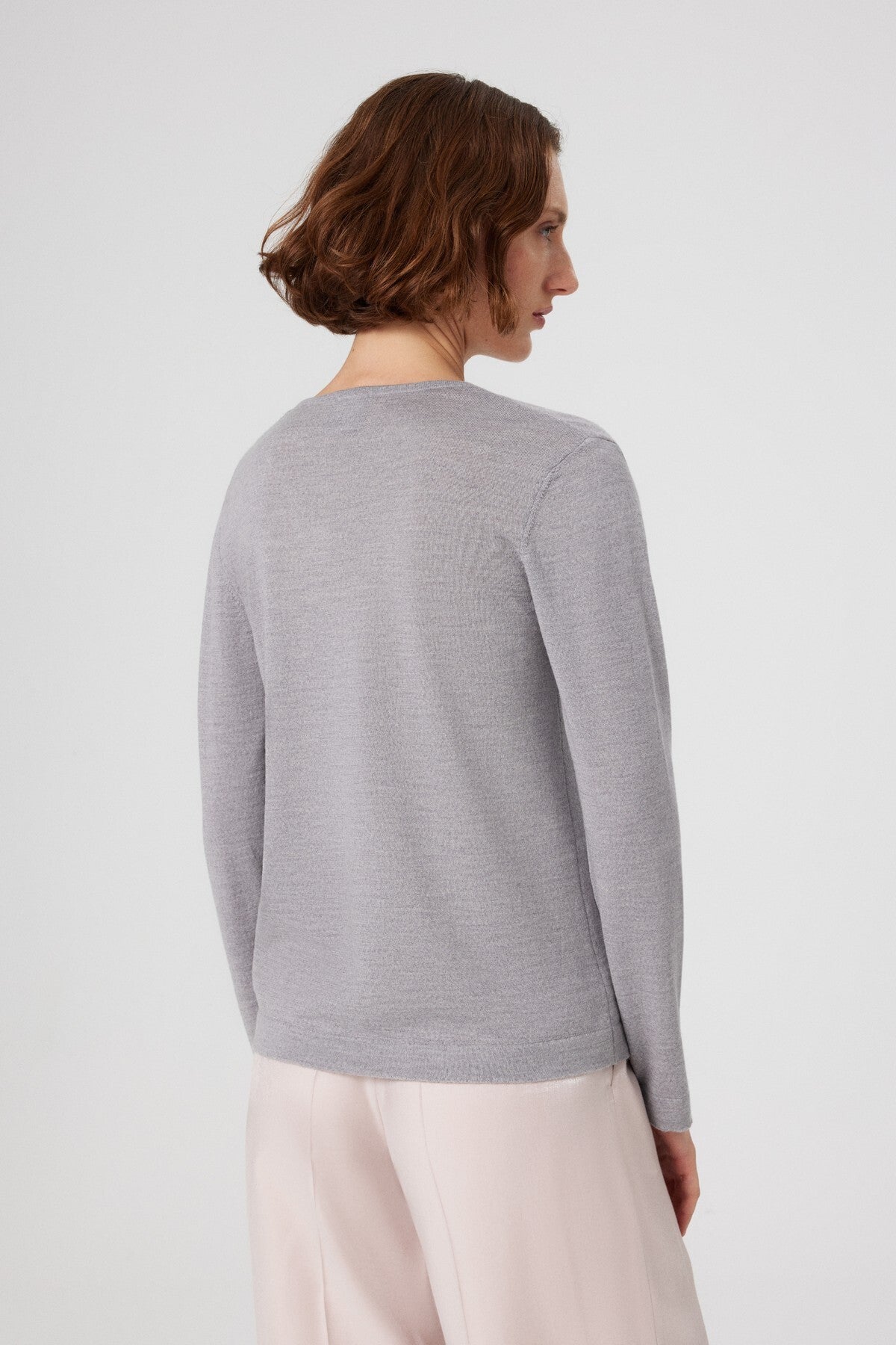Light Gray V-Neck Long Sleeve Women's Sweater