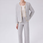 Light Blue Gold Button Detailed Tweed Pants
