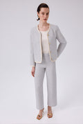 Light Blue Gold Button Detailed Tweed Pants